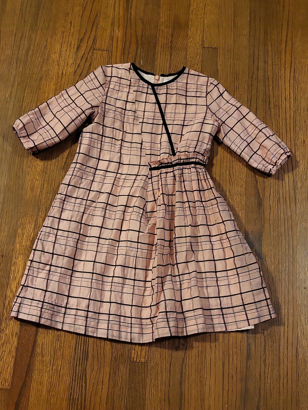 PAISLEY Boutique Pink Plaid Casual Dress with Black Trim for Girls